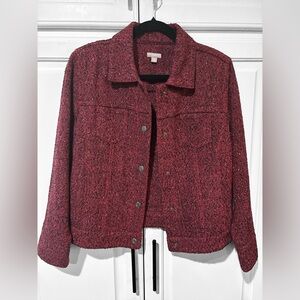 J.Jill Burgundy Speckled Tweed Jacket Size Medium